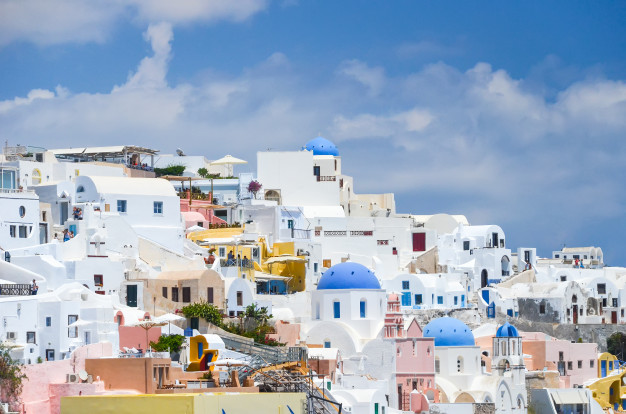  A picturesque town on the hillside of santorini 