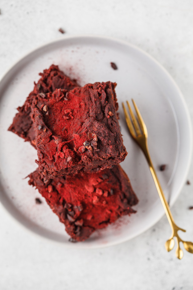 yummy beetroot brownie close up view